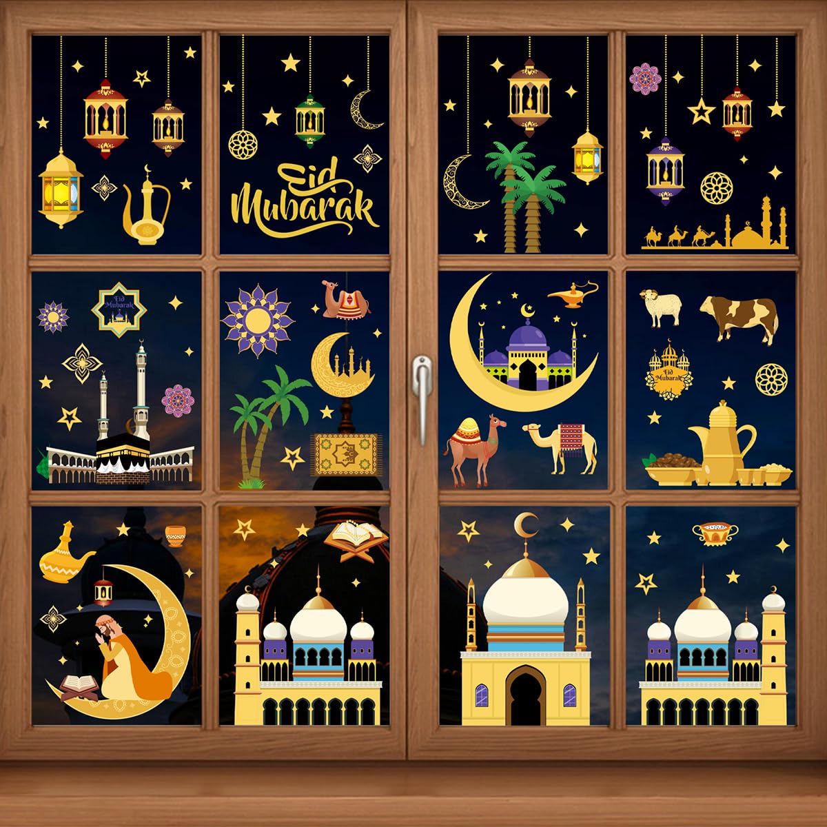 Stickers fenêtre Ramadan amovibles et réutilisables pour décoration de fête musulmane
