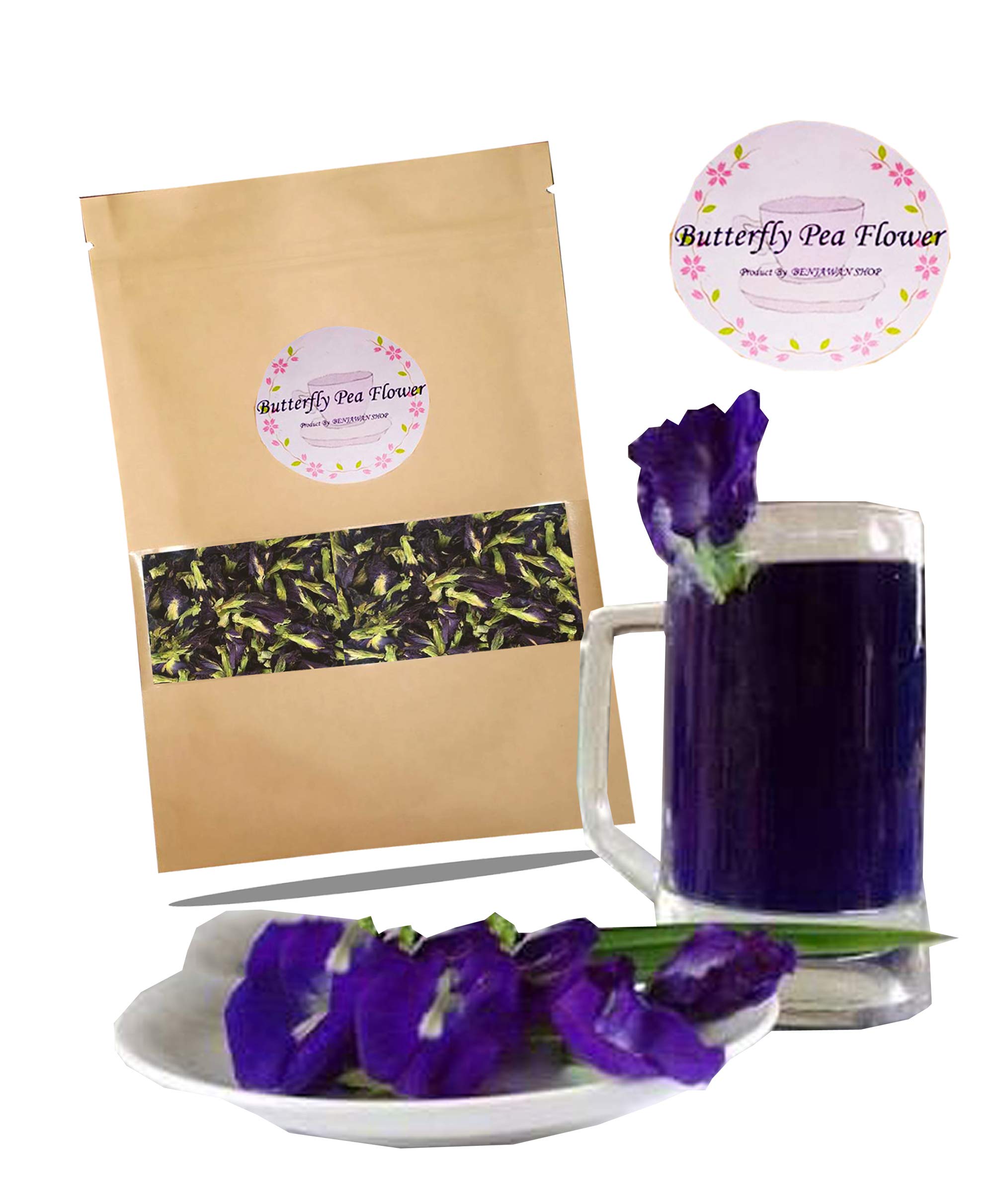 Pure Dried Butterfly Pea Flowers Blue Tea Safe And Healthy in Zipper Bag Packaging 30 g. By Benjawan shop