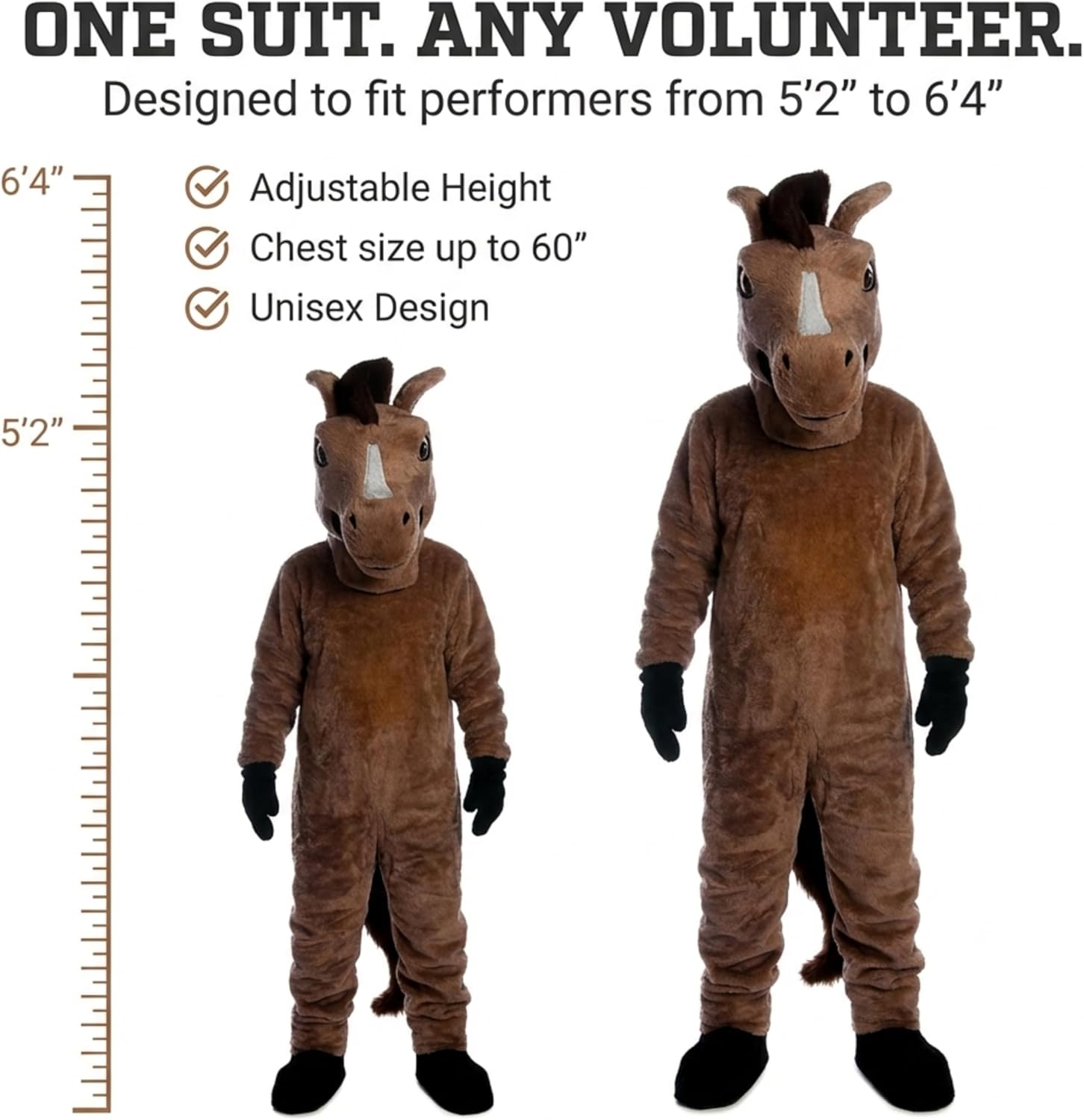 TCDesignerProducts Mustang Mascot Costume, Professional Horse Full Body Mascot Suit, Foam Head, Built‑In Fan, Flame‑Retardant Fabric, Schools, Colleges, Sports Teams, Parades & Promotional Events
