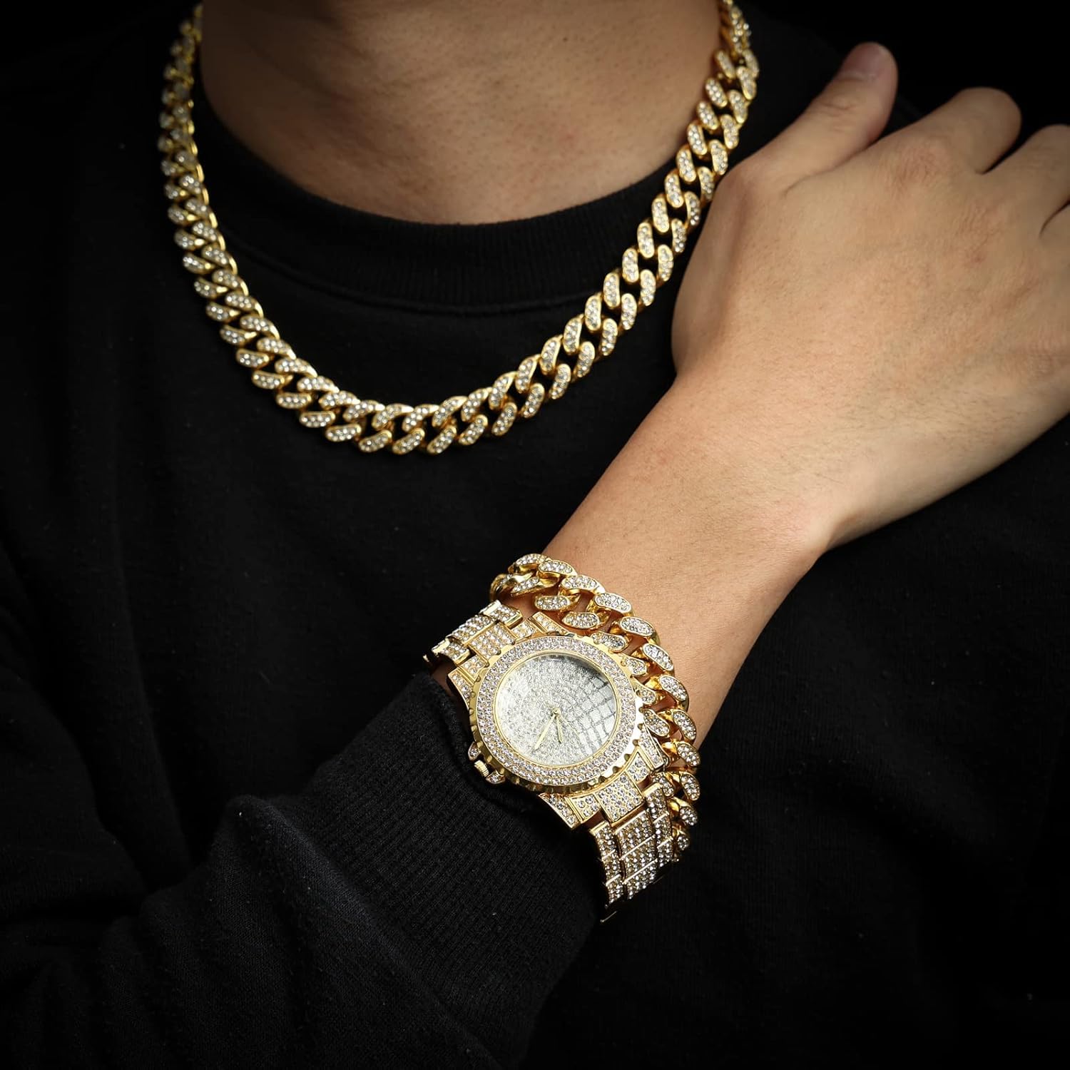 Reloj Halukakah Diamond Gold con Cadena Cubana Link Panama Ubuy