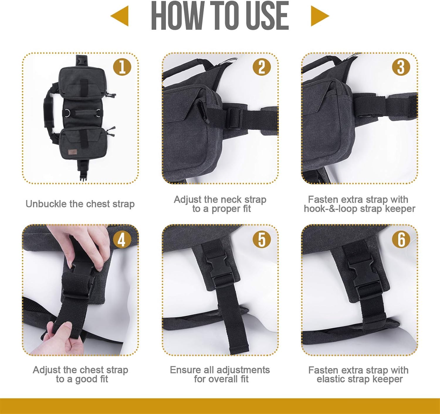 OneTigris Dog Pack Hound Travel Camping Hiking Backpack with Training Bungee Leash (Black, M) : Pet Supplies