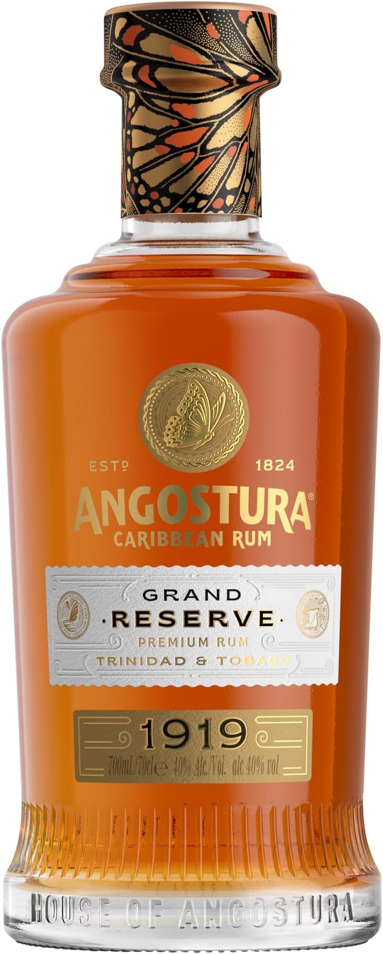 Angostura 1919 Grand Reserve | Premium Caribbean Rum | 40% ABV | 70cl | Blend of aged rums matured in charred oak casks | Notes of vanilla, caramel & gentle spice | Smooth, rounded light oak finish