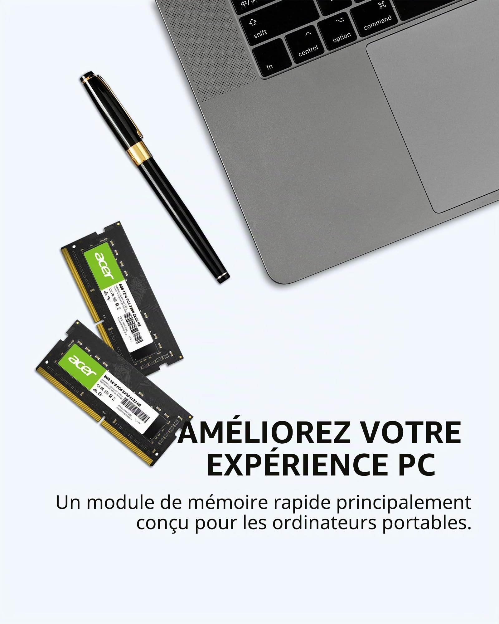 Acer SD100 DDR4 8go SODIMM 3200 MHz CL22 - RAM 260 Broches pour Ordinateur Module mémoire Basse Tension - Mémoire vive pour PC Portable et Notebook (unité Simple)