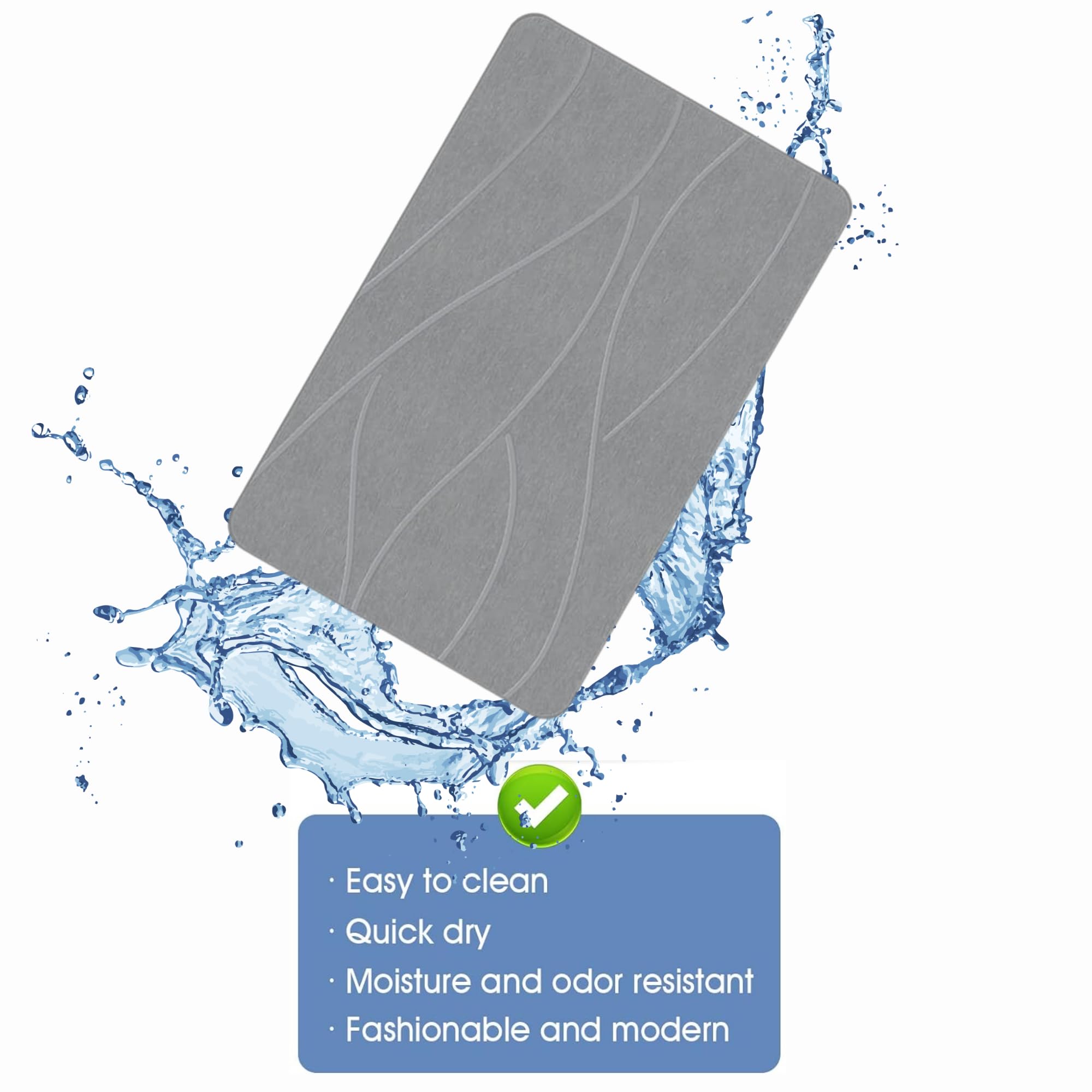 Tapis de bain en pierre de diatomite super absorbant, séchage rapide, facile à nettoyer, antidérapant, polyvalent, pour salle de bain, cuisine et plus encore - 40 x 60 cm (diatomite, gris)