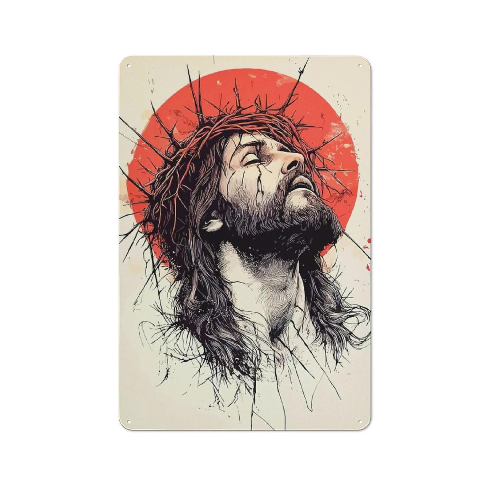 Country Jesus Christ with Crown Thorns Farmhouse Metal Sign 30x20cm, Farmhouse Wall Decor for Dining Room, Cafe, Entryway Or Family Room