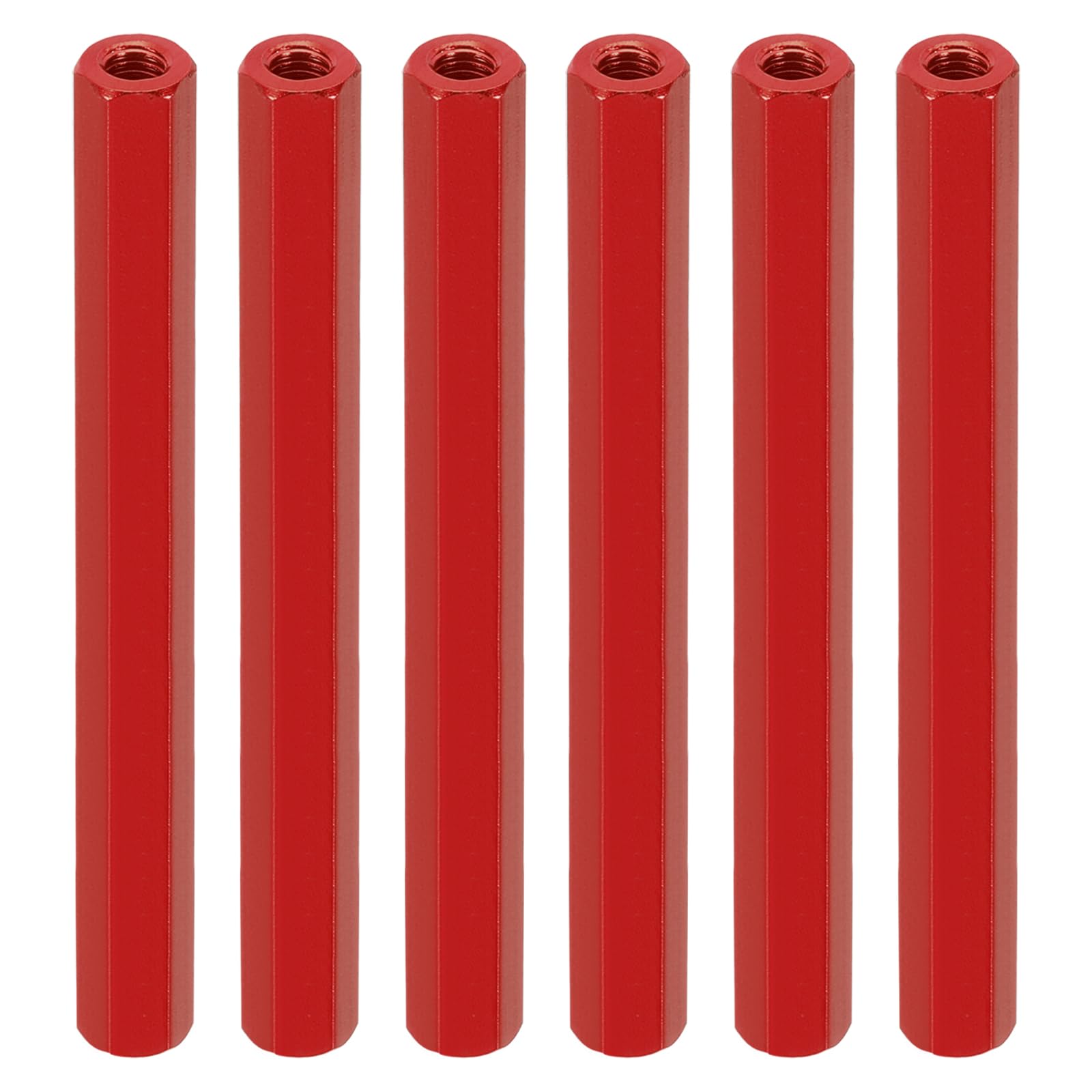 PATIKIL M3 Hex Nuts, 6pcs M3 Threaded Spacers Aluminum 60mm L Female Metal Spacer Screw Standoff for M3 Screw Bolts RC Car Drones Stacks Motherboard, Red