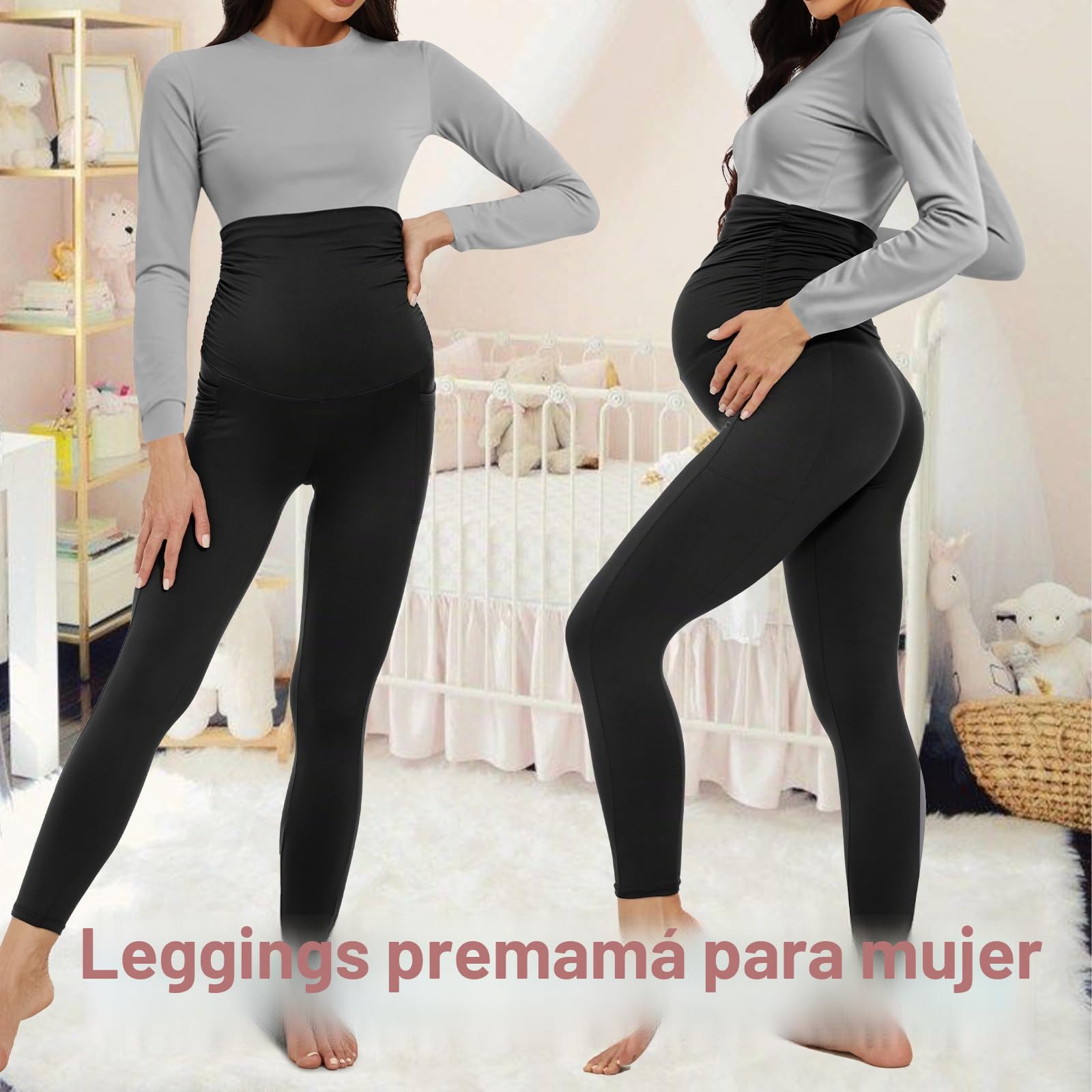 AMIYOYO Leggings de maternidad para mujer, cintura alta, opacos, para el tiempo libre, elásticos, para embarazadas, largos