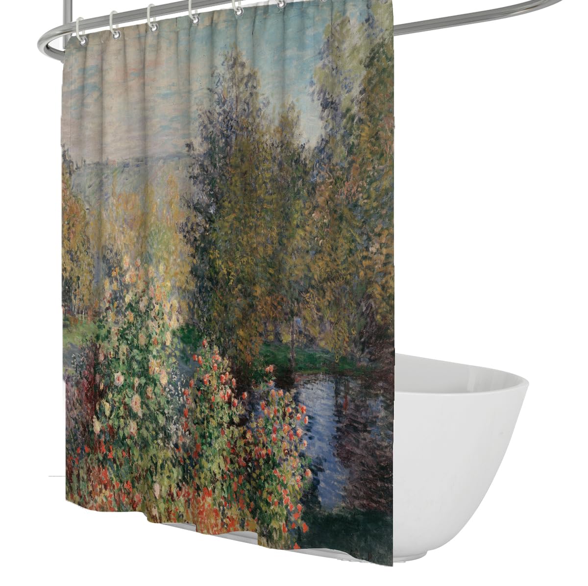 OLLIAR Home Nature Landscape Shower Curtain with Hooks – Rustic Scenic Lake Flower Tree Print Waterproof Fabric Bathtub Curtain for Farmhouse Bathroom Decor 120x200cm