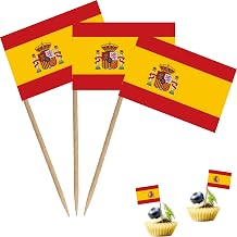 Spain Toothpick Flag Spainish National Small Mini Cocktail Fruit Cupcakes Toppers Food Stick Flags Decorations,100 Pack