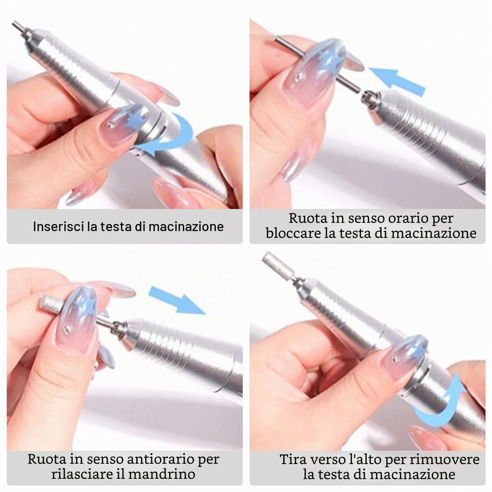 Fresa elettrica professionale, 45000 giri/min, fresa per unghie in gel, lima elettrica per unghie con lima per unghie, manicure, pedicure, set di accessori per uso domestico, saloni di unghie