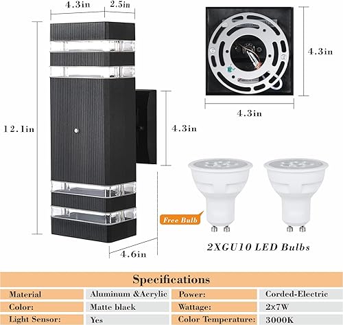 Miniatura 5 de Lámpara de pared al aire libre del anochecer al amanecer, luces de porche arriba y abajo, montaje en pared al aire libre, lámpara exterior