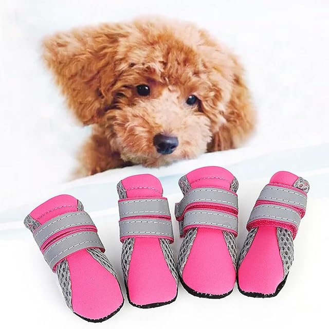 Foto 2 de 7 de Zapatos casuales para mascotas, 4 unidades, con cierre reflectante, antideslizantes, transpirables, de malla