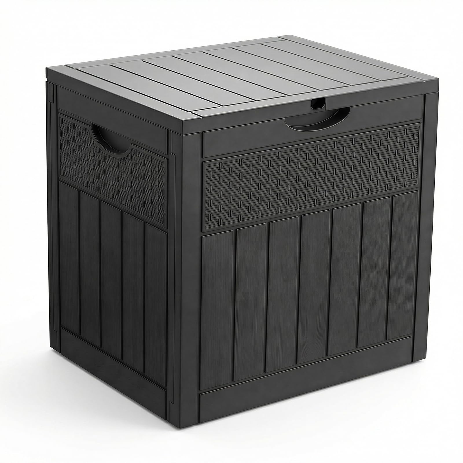 VOUNOT® 126L Outdoor Storage Box with Lid, Lockable Garden Storage Chest, Waterproof Plastic Deck Box for Cushions, Tools & Parcel Delivery, Rattan Effect, Black