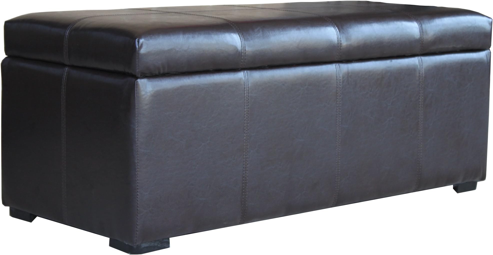Beautiful Storage Ottoman with Dark Brown Color Leather Like