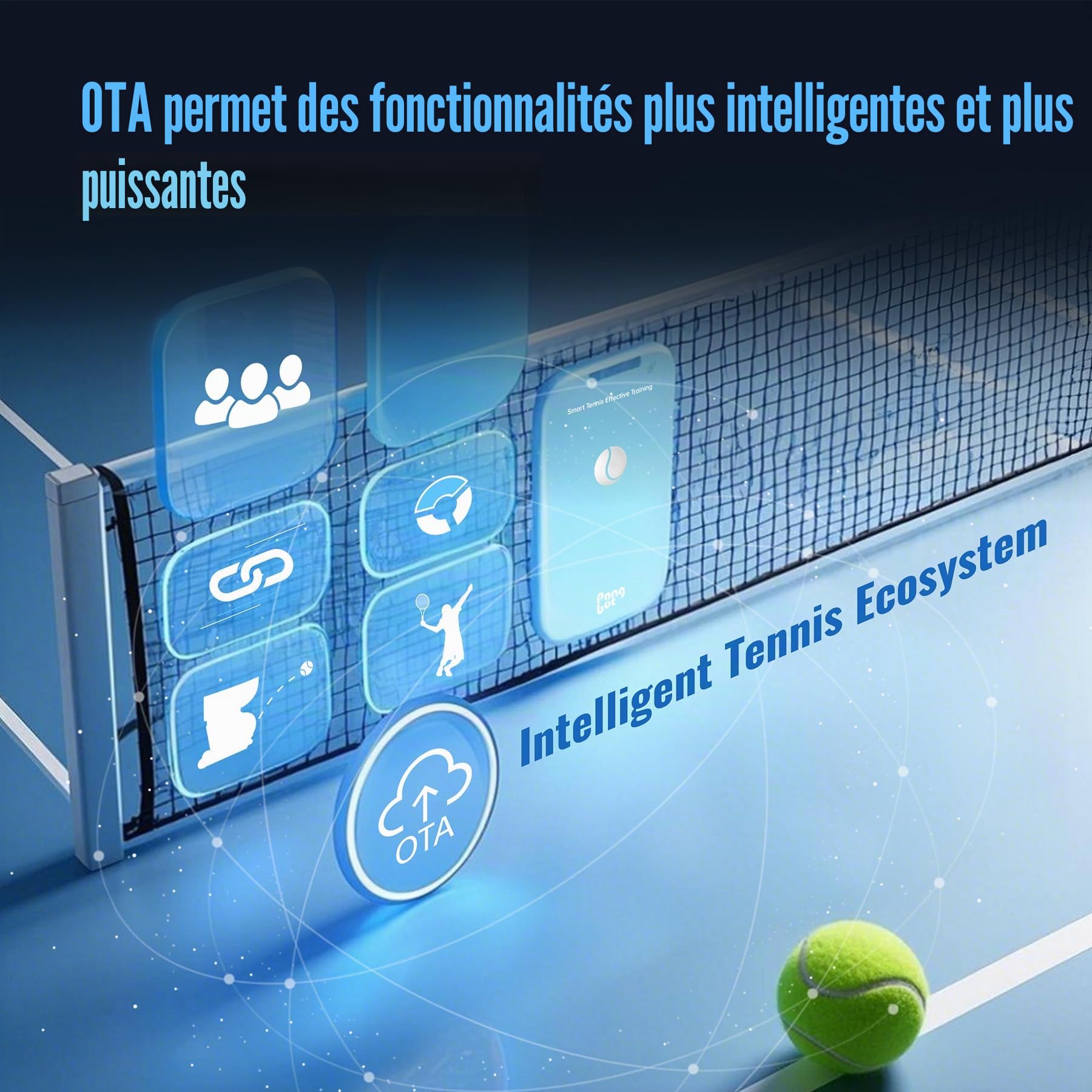 PONGBOT Machine à balles de tennis, application et télécommande, perceuses personnalisées, capacité de 150 balles, max 80 mph, plus de 80 heures d'endurance, double moteur pour Topspin et Backspin