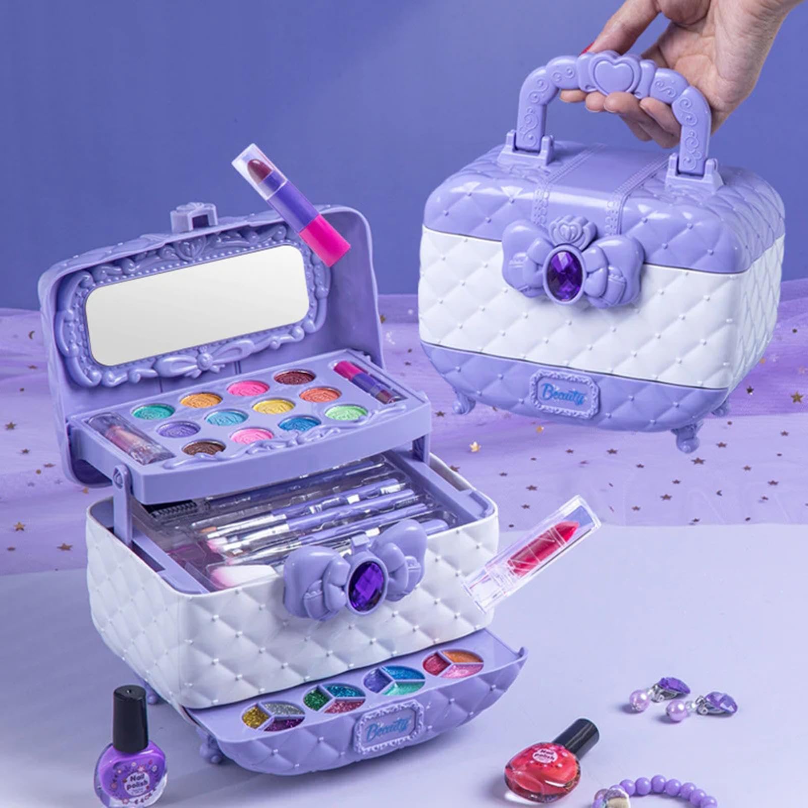 Maquillaje para niños – Princess Cosmetic Case – Juego de Maquillaje | infantil no tóxico, bolsa de maquillaje portátil, juego de rol , juego de maquillaje lavable, regalo para