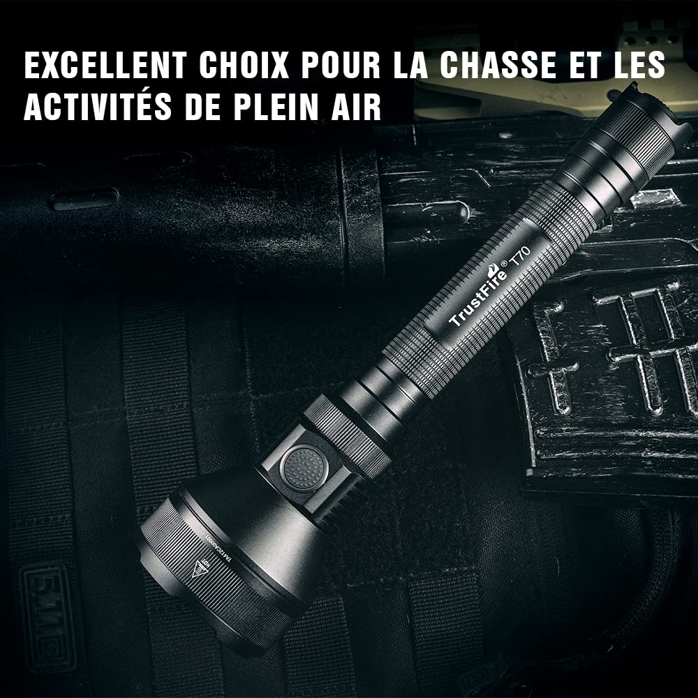 TrustFire T70 Kit Lampe Torche Tactique 2300 Lumens, Lampe de Poche Rechargeable Ultra lumineuse, Lampe Torche Étanche, Portée de 1000 Mètres, Pour Camping Randonnée Urgence Militaire Chasse