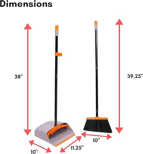 Miniatura 6 de BirdRock Home Juego de escoba y recogedor – Recipiente para el polvo de vestíbulo – Juego duradero naranja y gris – Interior o exterior – Combo de