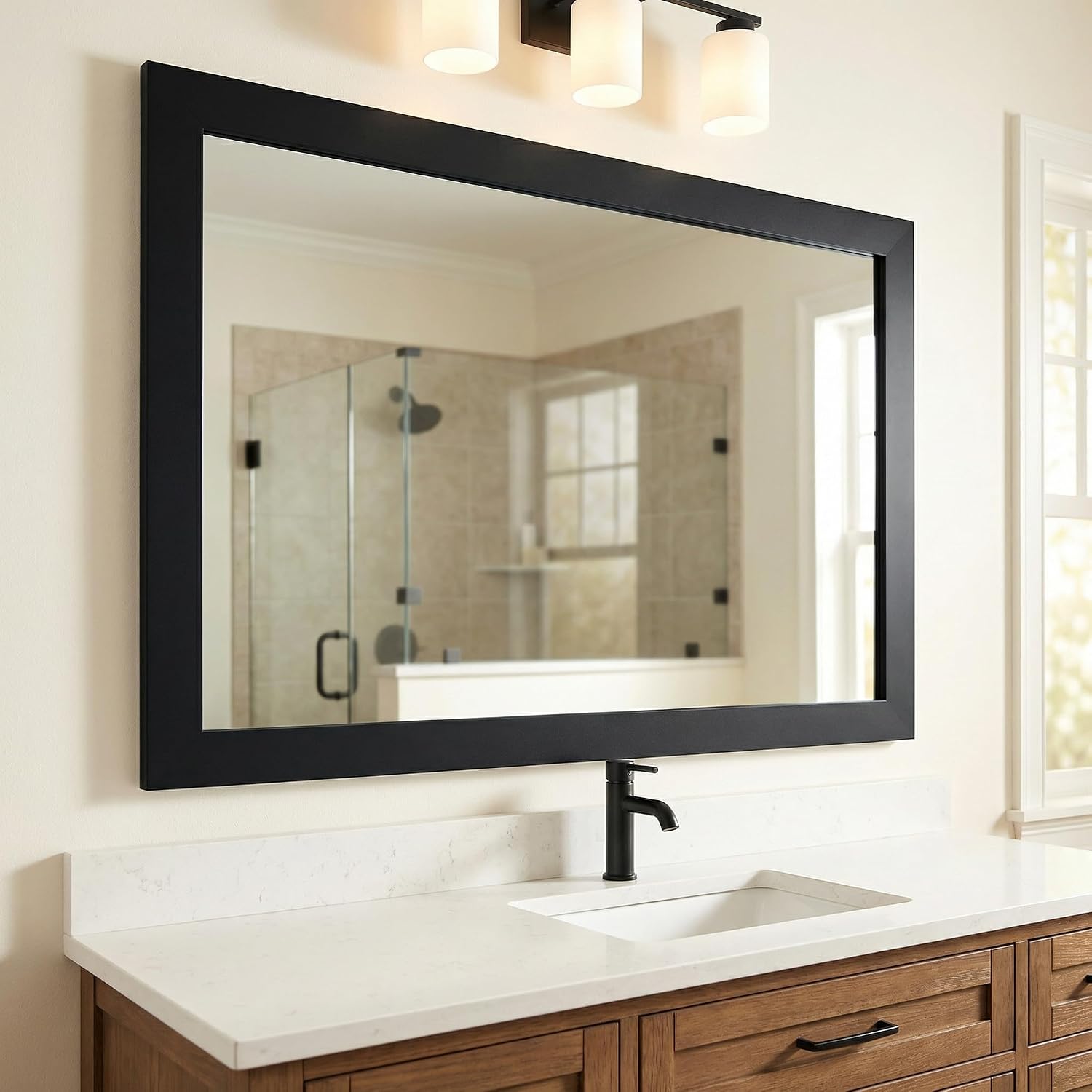 Frame My Mirror Add A Frame - Black Custom Size Mirror Frame Border Kit - Ideal for Bathroom - Moisture Resistant - Weston Design - Mirror NOT Included