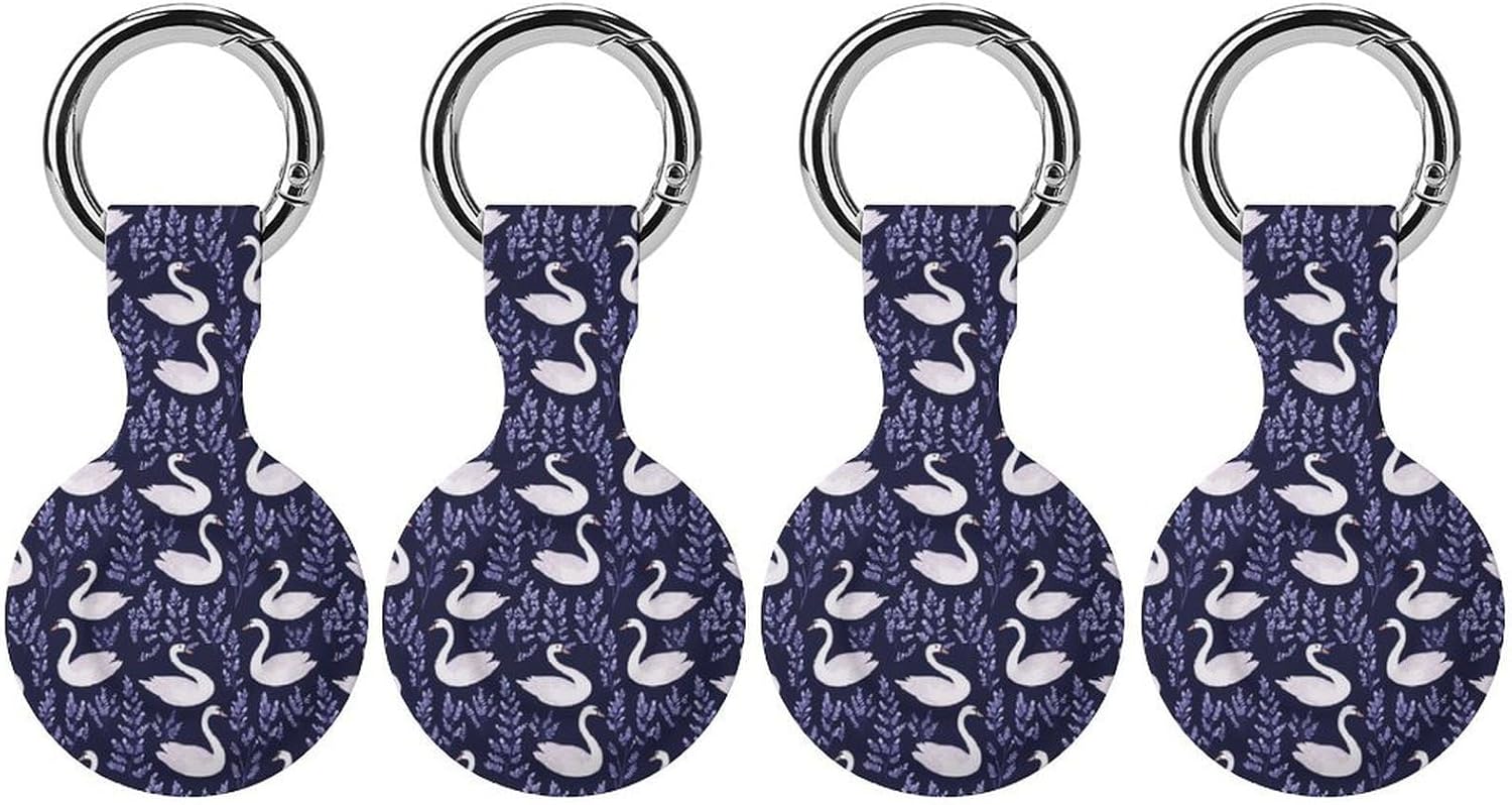 Swans Cute Pattern Silicone Case Compatible with Airtags Protective GPS Holder with Keychain for Wallet Luggage Pets