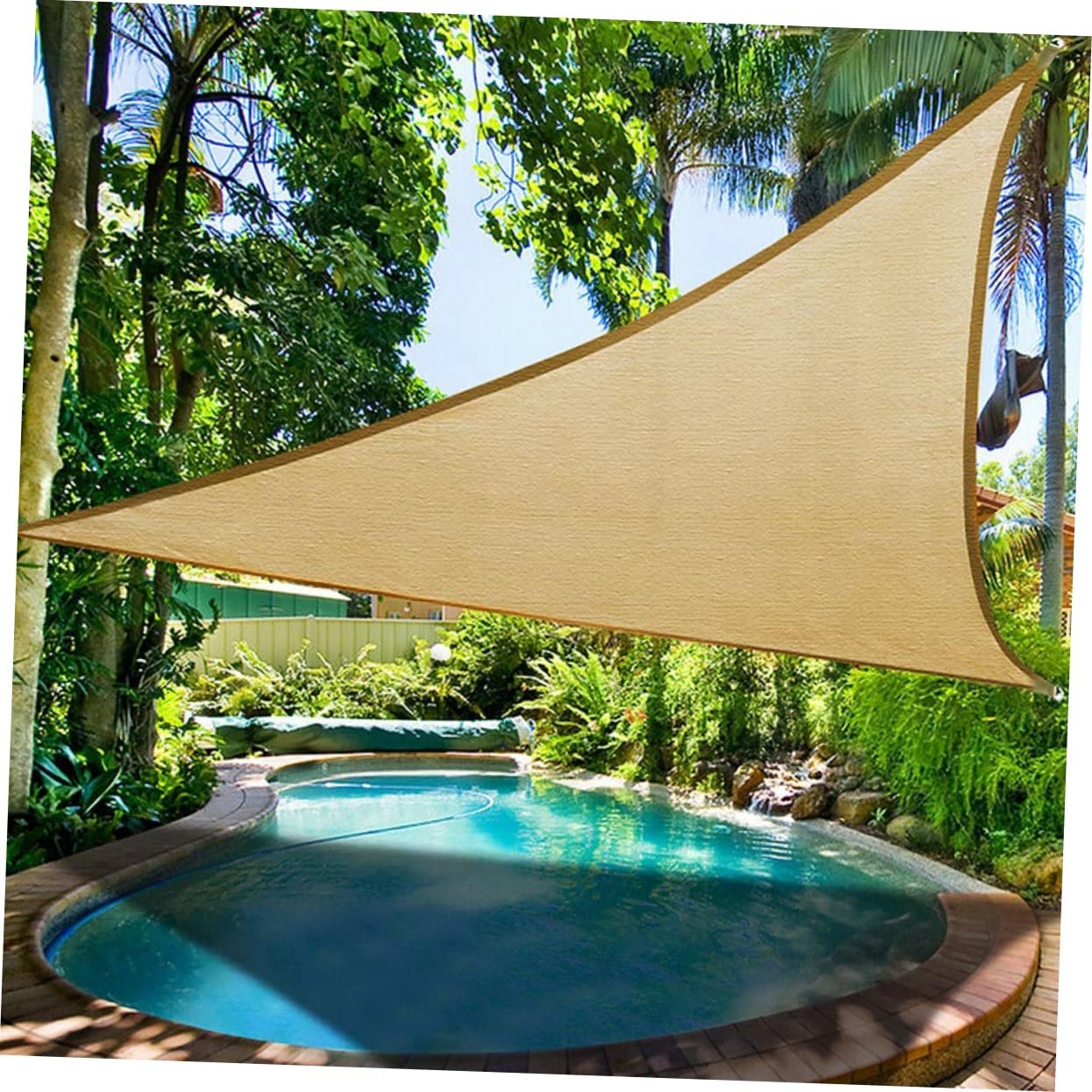 Sun Shade Sail Triangolare Pe Beige UV Block con Corda | Atmosfera Estiva, per Piscina e Prato, Installazione Facile, Uso Tutto L'anno