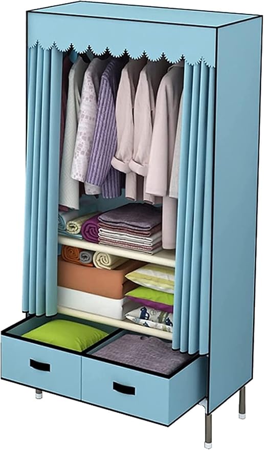 Amazon ワードローブベッドルームメンズライトブルーオックスクロス多機能ベッドルーム引き出しオーガナイザーレール サイズ 168 105 45cm ソリッド ワードローブ オンライン通販