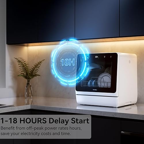 Miniatura 5 de Hermitlux Lavavajillas para encimera, 7 programas de lavado, mini lavavajillas portátil con tanque de agua integrado de 5 litros para apartamentos