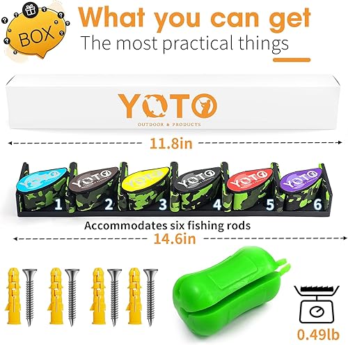 Miniatura 4 de YOTO Soportes verticales para cañas de pescar, 2 unidades, soporte para cañas de pescar montado en la pared con 2 bolas fijas de caña de pescar