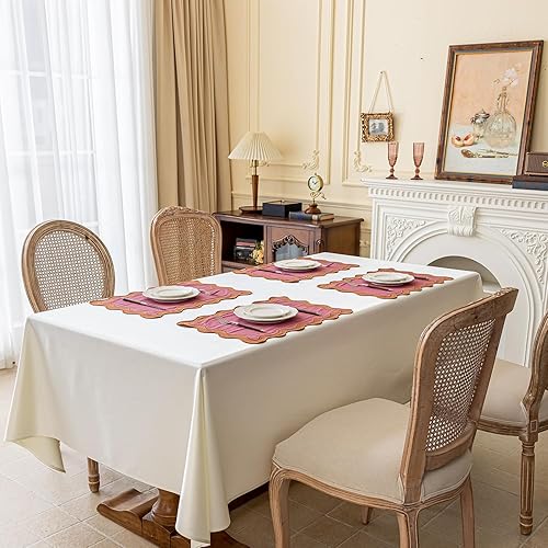 Miniatura 6 de Juego de 4 manteles individuales de algodón de 13 x 19 pulgadas con borde ondulado, lavables a máquina para mesa de comedor, manteles individuales
