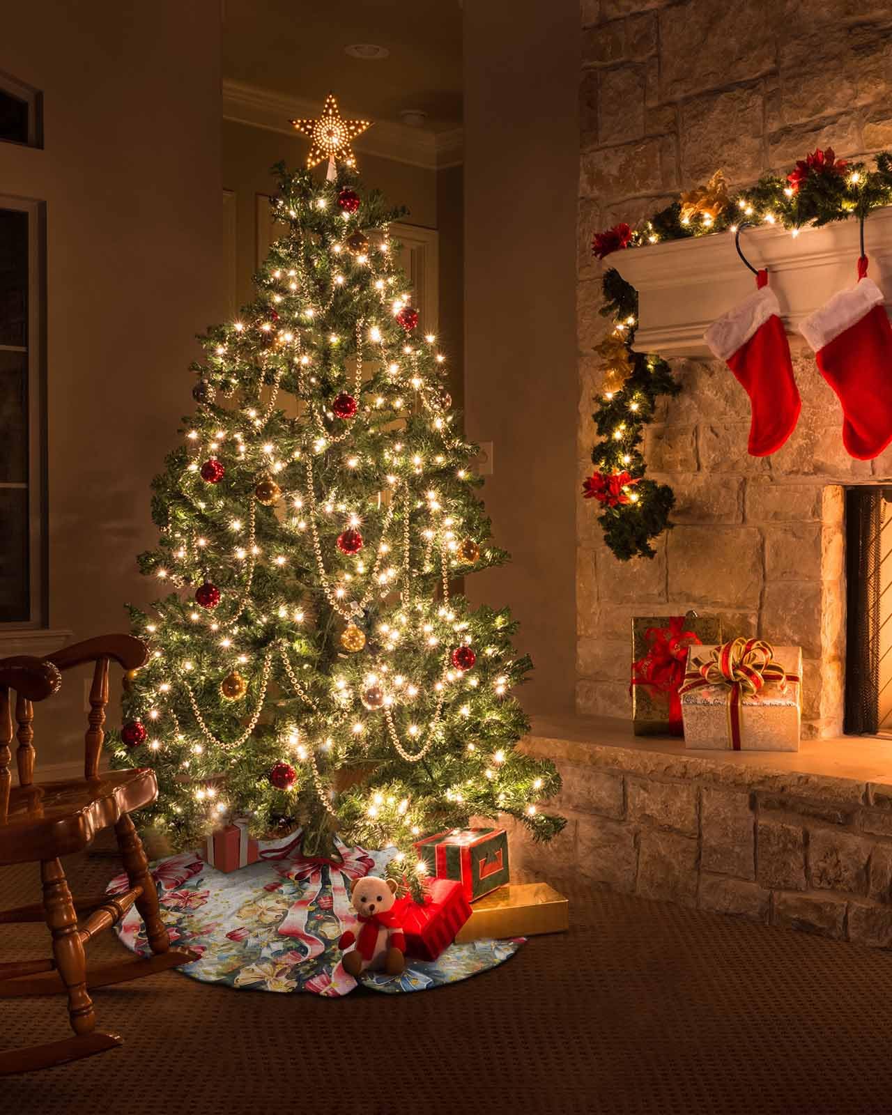EBaokuup 85-Inch Extra Large Reversible Christmas Tree Skirt – Red & White Double-Sided Gift Bag - View #2