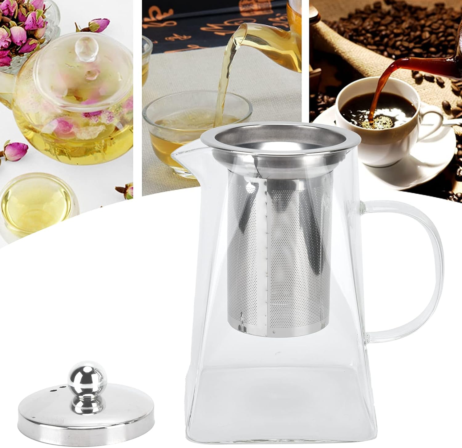 Glass Teapot, 32 oz Clear Teapot with Removable Stainless Steel Infuser for Loose Leaf Tea, Stovetop Safe Tea Brewer for Blooming Tea, Glass Tea Kettle for Home Office Kitchen (950ml/32.1oz)