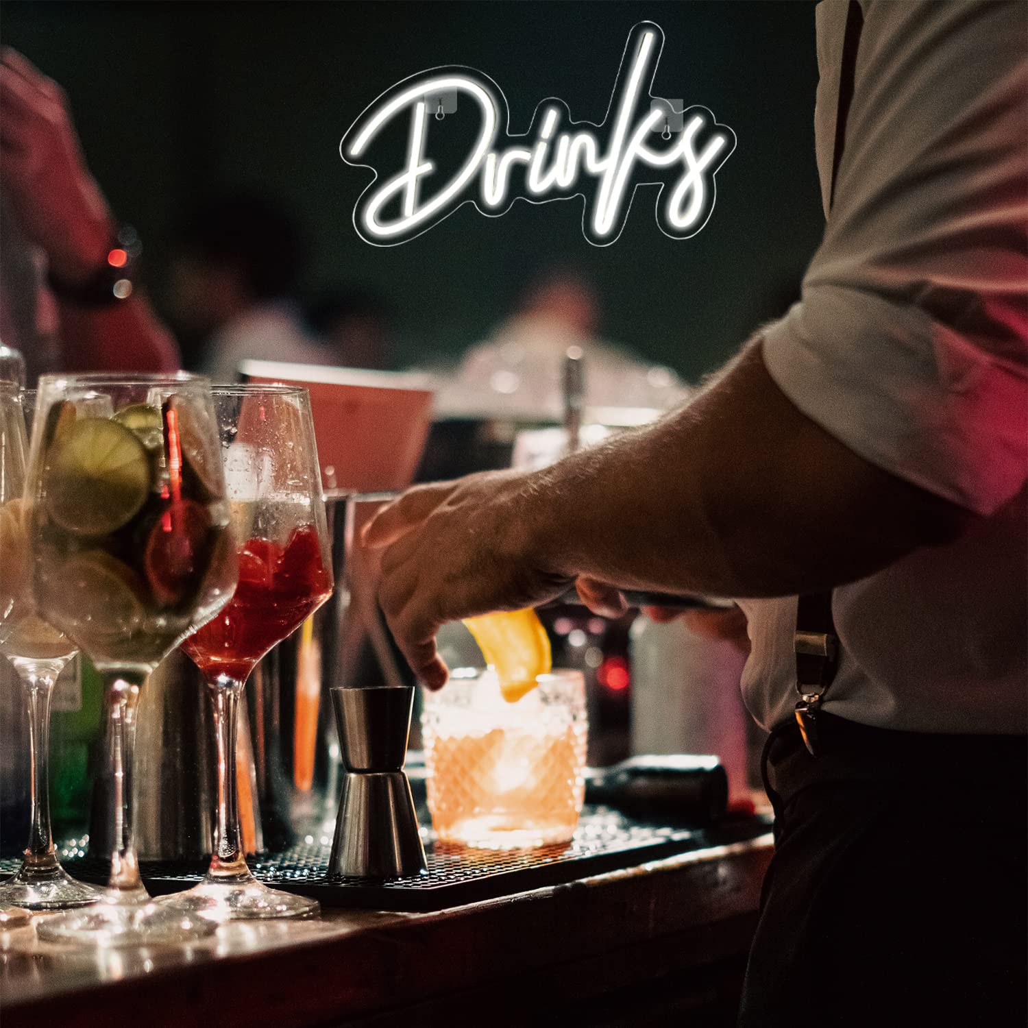 Looklight Drinks Neonschild Kühles weißes LED-Neonlicht USB betriebene Buchstaben leuchten Schild Led Wandkunst für Schlafzimmer Party Club Café Bar-Restaurant-Shop-Dekor