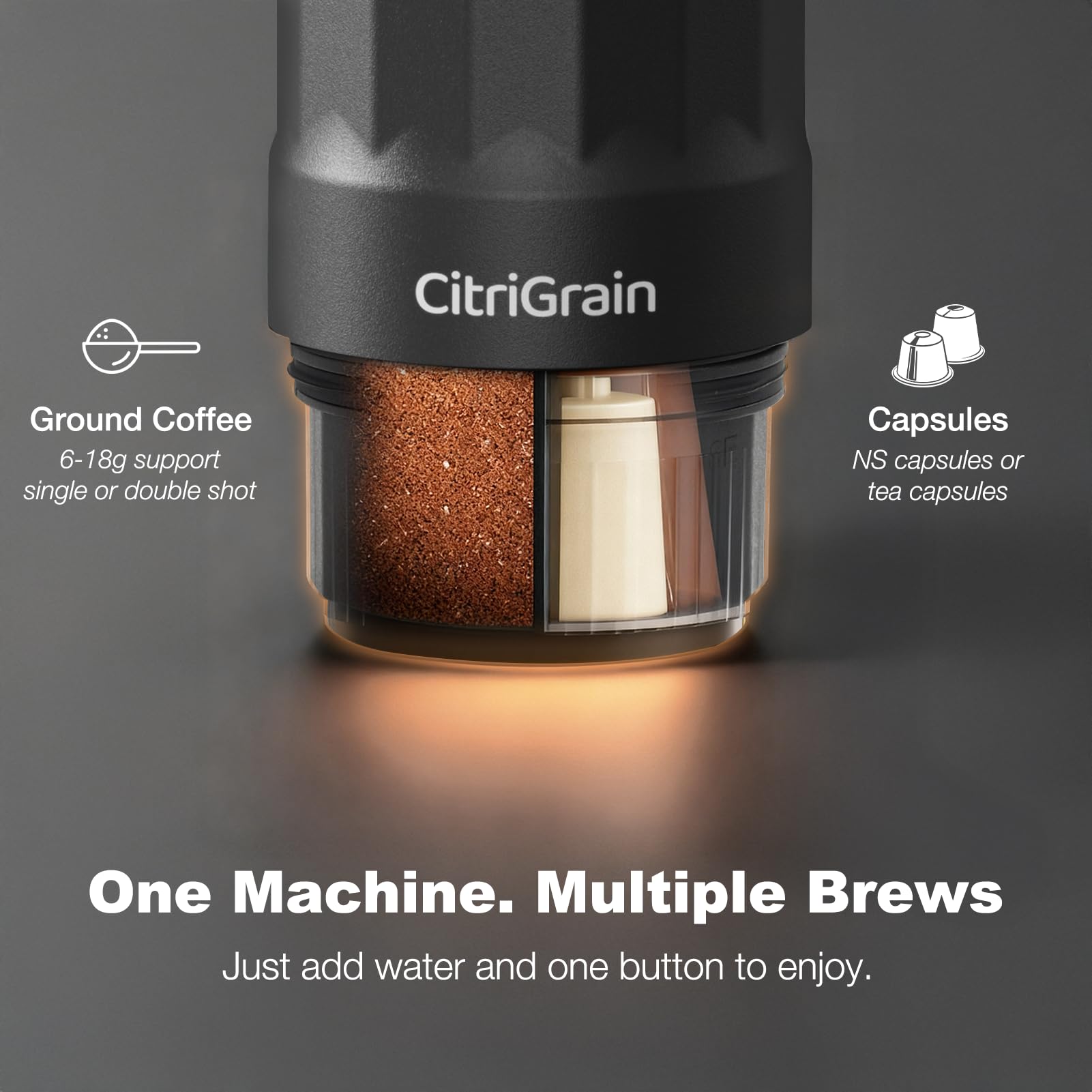 Cafetera espresso portátil para camping, viajes y exteriores, cafetera eléctrica de 20 bares, USB-C para coche/caravana/oficina, autocalentamiento rápido con soporte y funda, café molido y