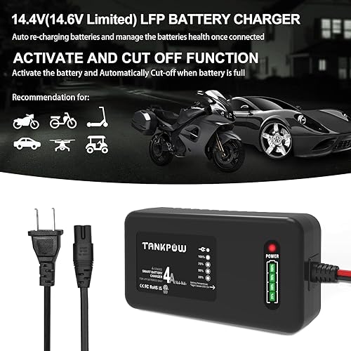 Miniatura 2 de Cargador de batería LiFePO4 de 14.6 V, cargadores de batería de litio 4A, cargador de batería LiPO inteligente de 12 V para automóviles,