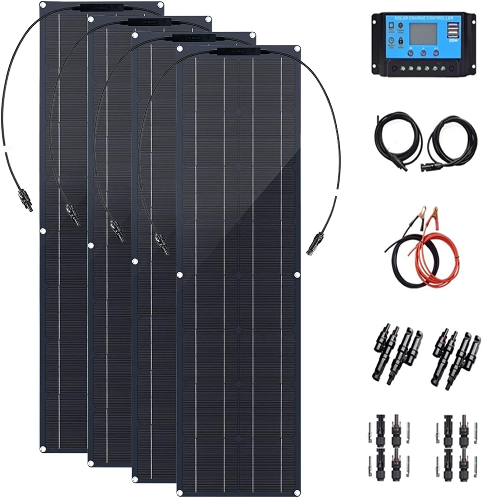 ASDFGH 800Watt Flexible Solar Panels Module kit Bendable 4 X 200W Monocrystalline Solar Panel Portable Solar Battery Charger with 40A Controller for Car RV Caravan Camper Roof Home System, 800W