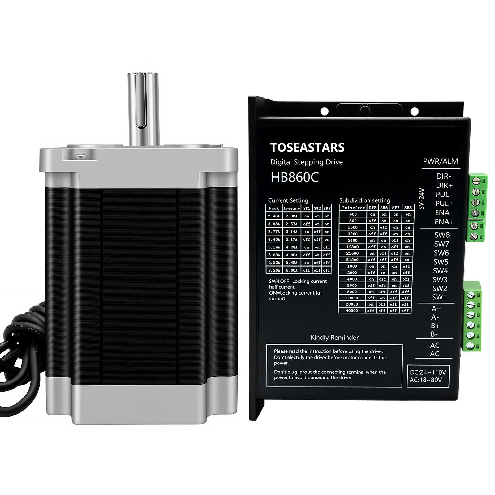 Nema 34 86mm Schrittmotor 8,5Nm 6A 2 Phase 4-Draht 1.8 degrees 14mm Schacht & 6.0A 18-80VAC Treiber 1 Achse CNC Kit für CNC Fräsen Drehbank Plasma X Y Z Axis 3D Printer Motor
