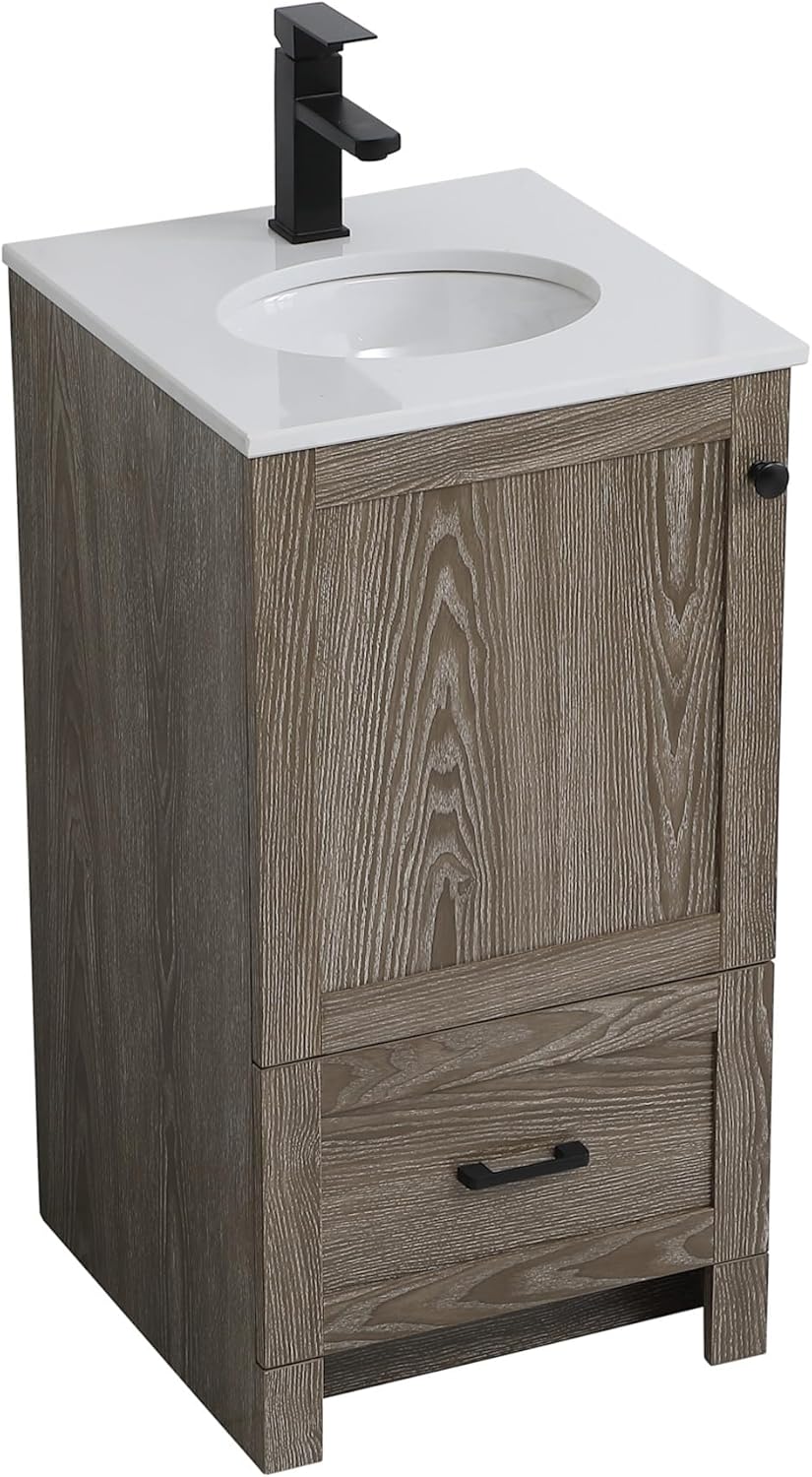 Elegant Decor Soma 18" Steel MDF Stone Single Bathroom Vanity in Natural Oak