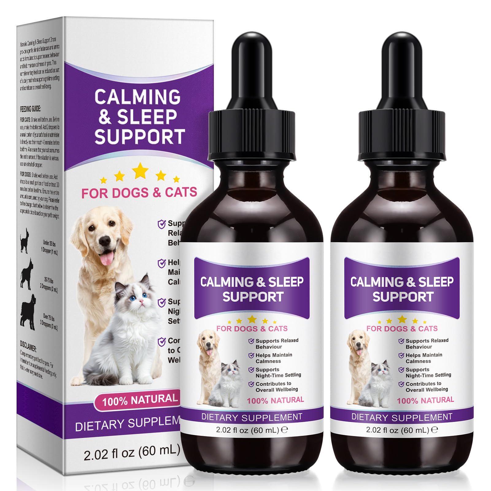 Melatonin for Dogs, Dog Sleep Aid, Dog Melatonin Support Relaxation & Deep Sleep, Calming for Dogs in Noise, Fireworks (60ml X2)
