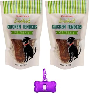 Trader Joe's Smoked Chicken Tenders Dog Treats 4oz, 2 Pack with Bone Shaped Waste Bag Dispenser and Free Roll