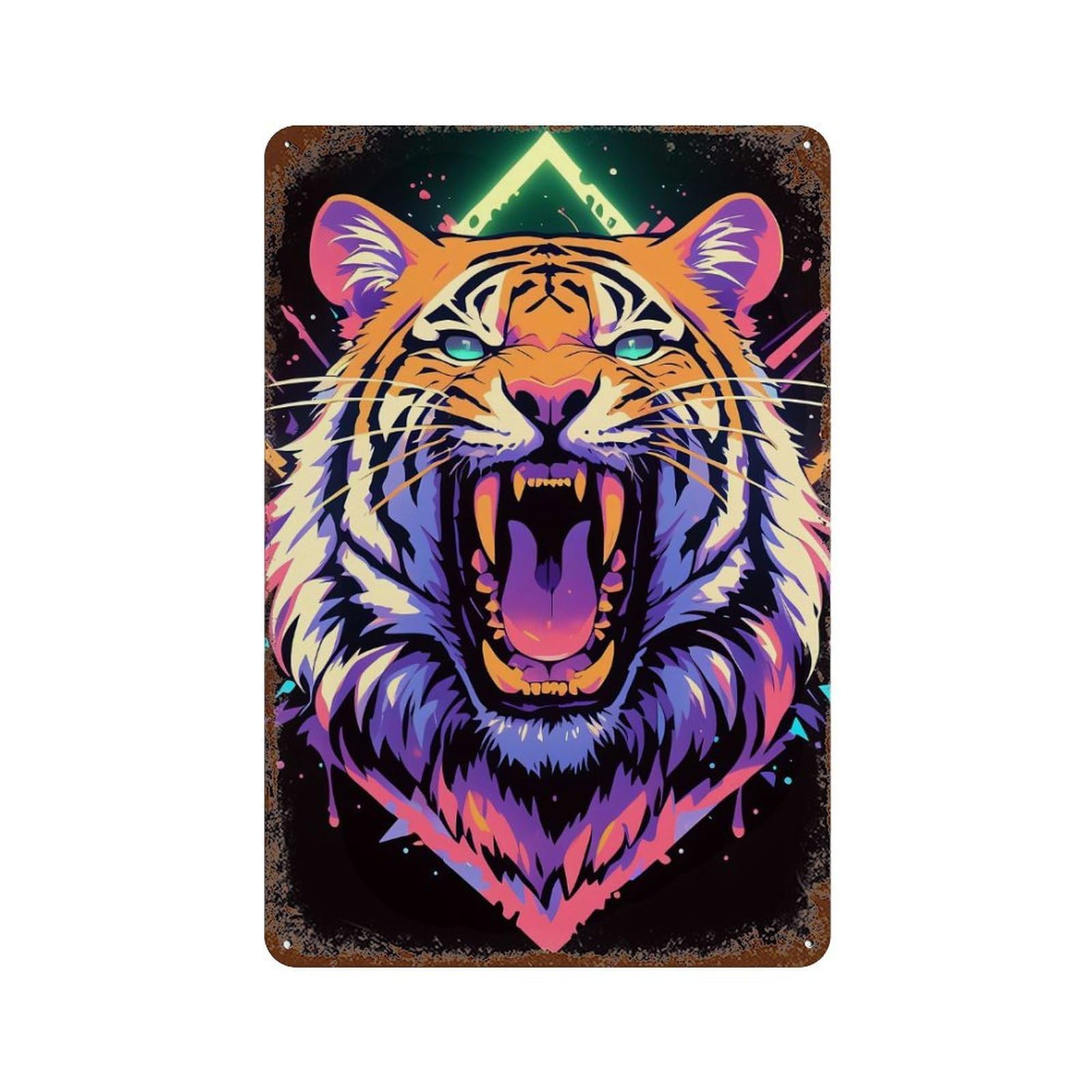 Colorful Roaring Tiger Digital Art Vintage Metal Tin Sign 11.8"x7.9", Ideal for Basement, Hobby Room And Garage Decor