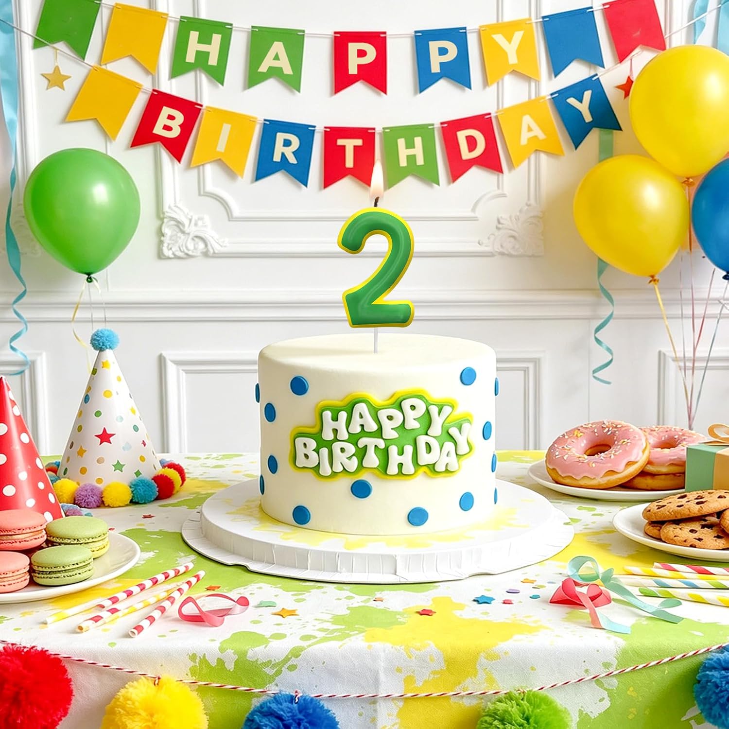 Number 2 Birthday Candles, Yellow Green Candles Cake Topper for Birthday Decorations, Cartoon Themed Candle for Boys Girls Cake Decorations, Cupcake Toppers, Birthday Party Decor Supplies