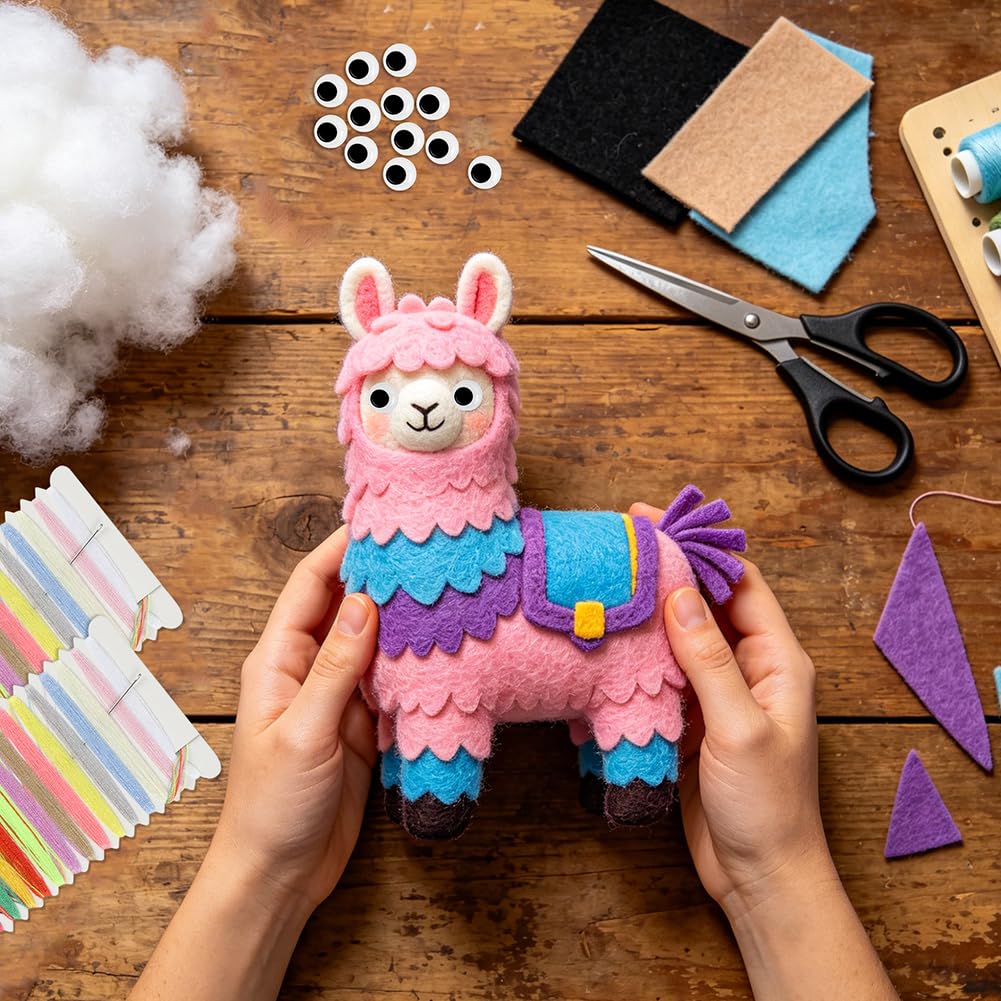 Set De 15 Láminas De Fieltro Multicolor De 20x30 Cm – Incluye Hilos, Agujas Y Ojos Móviles Para Manualidades Y Costura