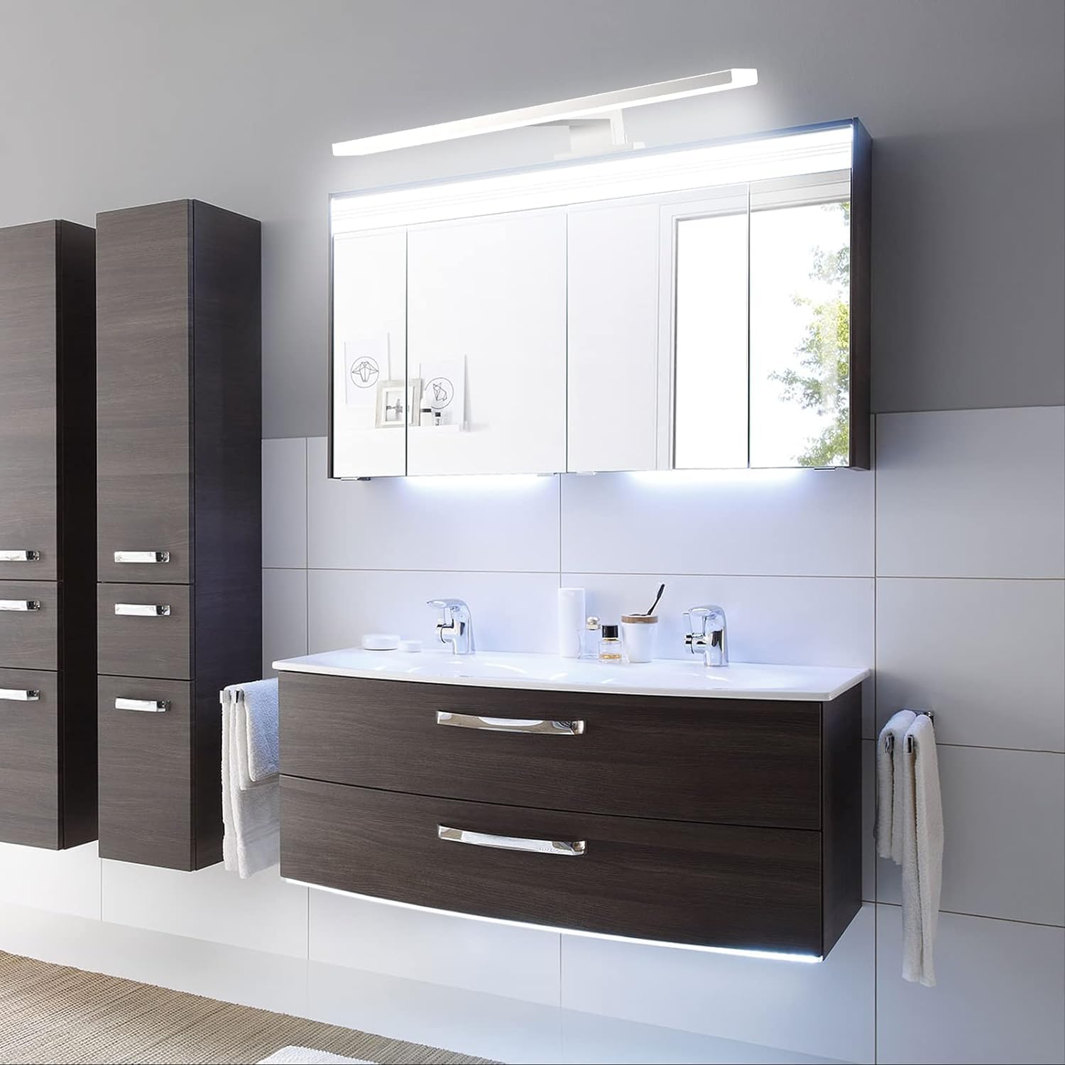 Lámpara de Espejo Baño 40CM con Interruptor,10W Apliques Espejo de Baño Blanco Frío con 6500K＆820LM a Prueba de Agua,230V Luz para de Clase II