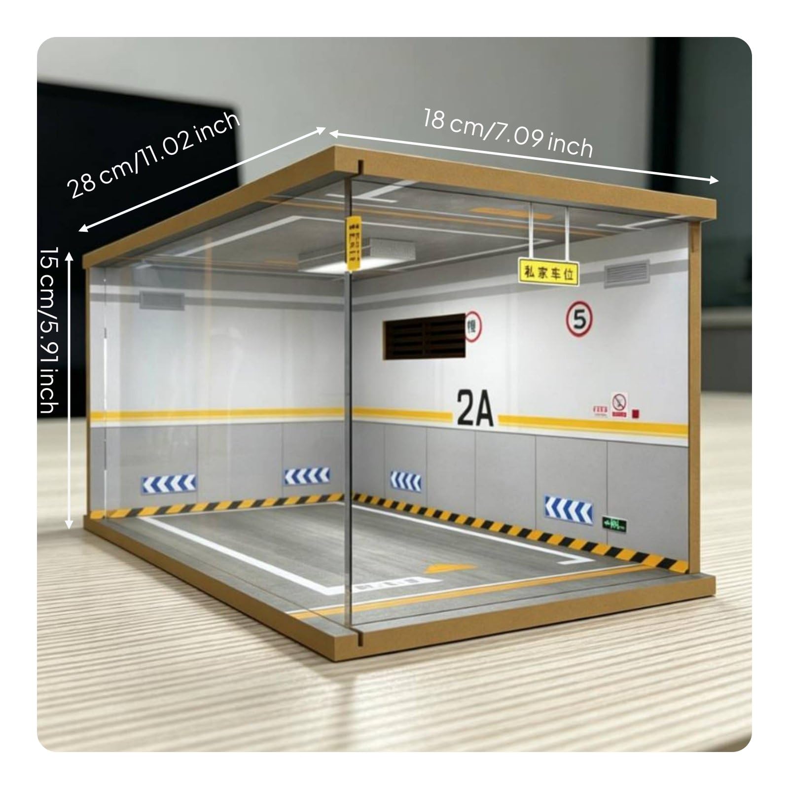 Diorama de Garaje a Escala 1/24 Vitrina de Acrílico Expositora Maqueta Aparcamiento Caja con Iluminación LED Apilable Tapa Transparente Adecuado para , Verde-Derecha