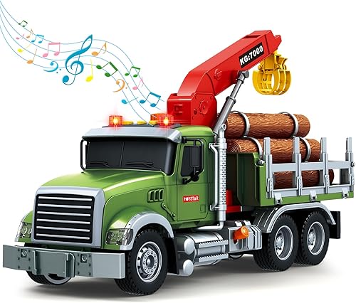 Miniatura 7 de SpringFlower Juguete para niños de 3, 4, 5, 6 años, juguete de camión de granja con maletero de granja, camión de madera con grúa de carga, luces y