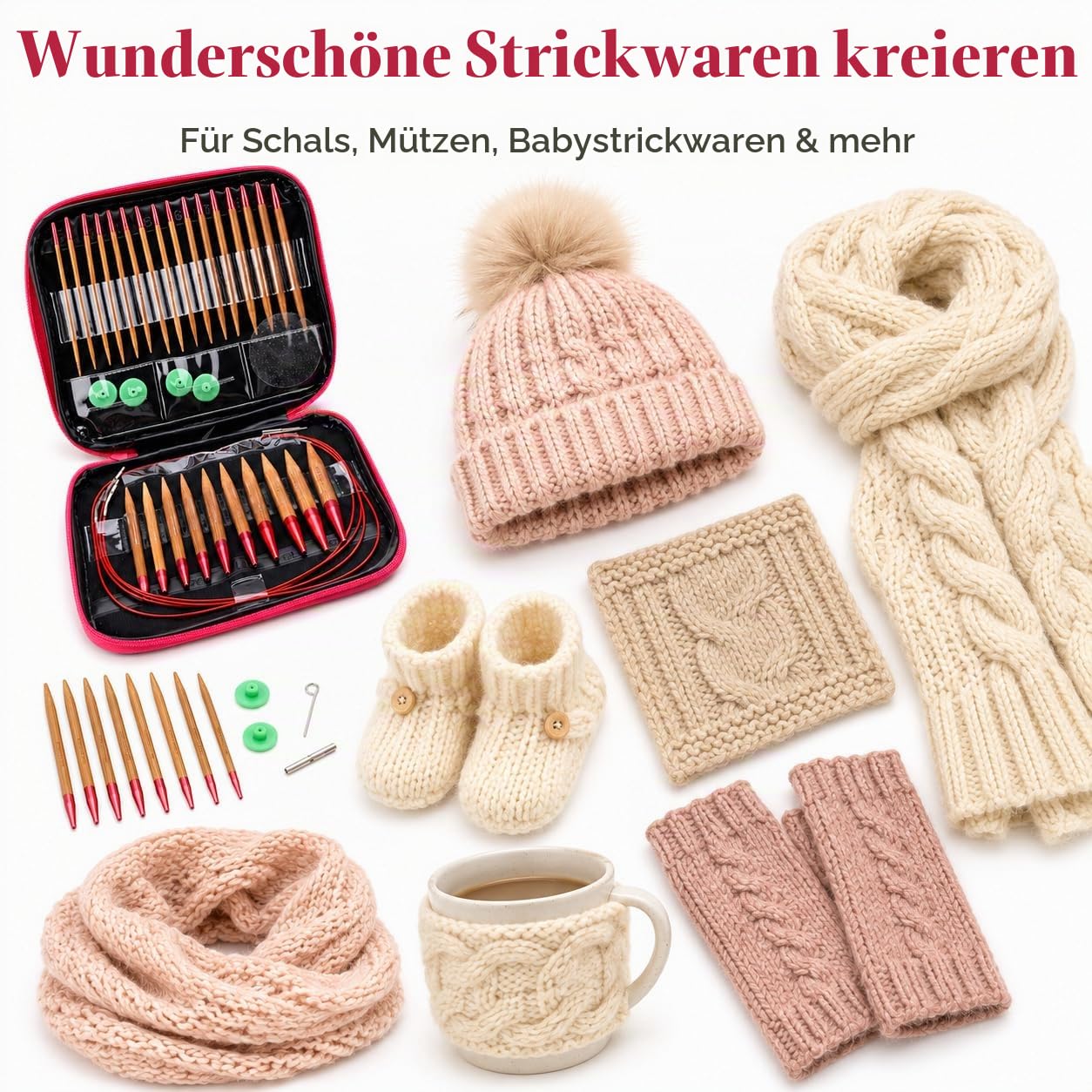 LetCart Stricknadeln Set, 13 Paar Rundstricknadeln mit Tasche und Zubehör, 13 Nadeldurchmesser 2.75mm-10mm, 4 Längen Verstellbar, Stricknadeln Bambus Set mit Aufbewahrungstasche für Handarbeit