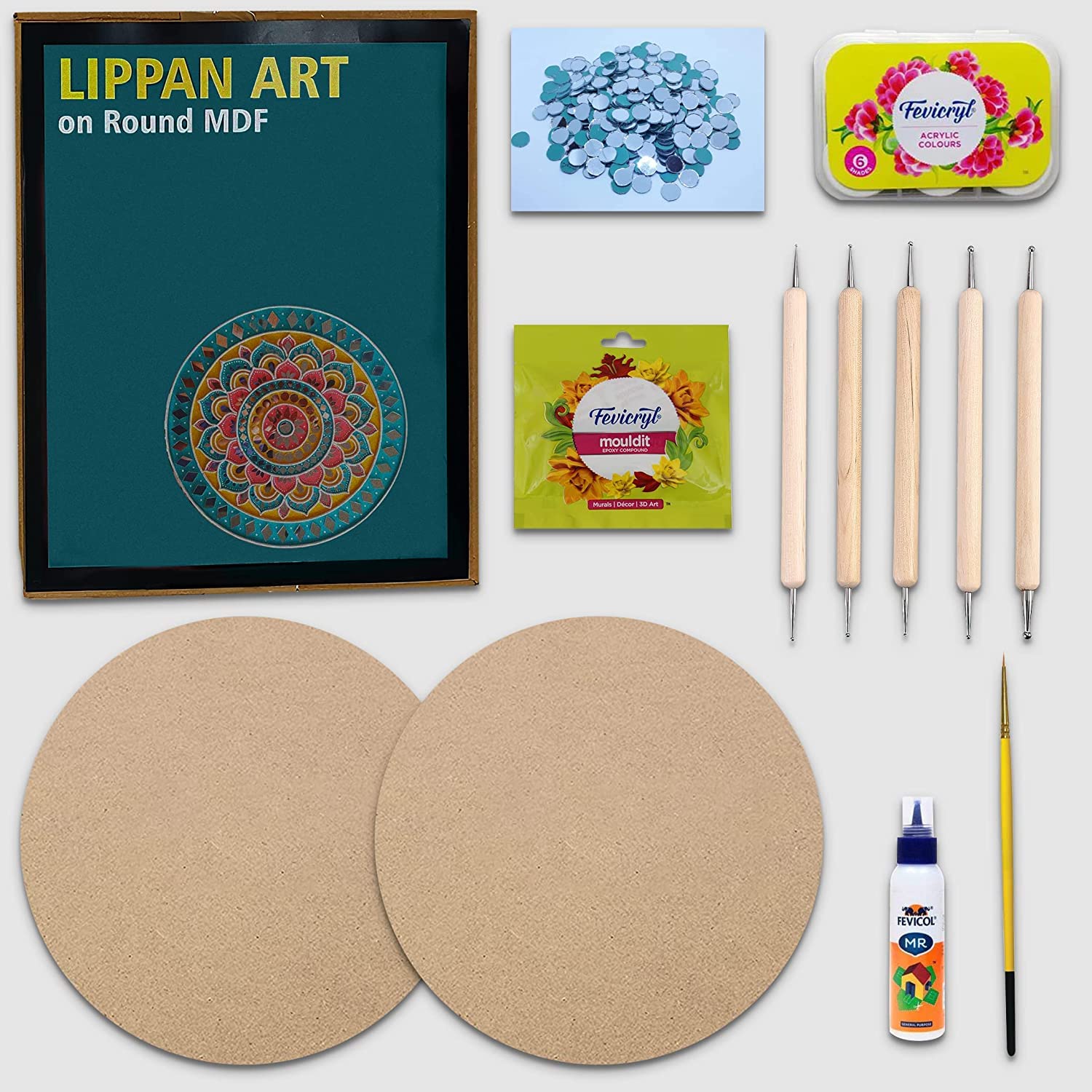 Decordial lippan Art Materials kit with Mandala Tools Round MDF DIY kit