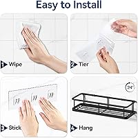 Vista 8 de YASONIC Organizador de Ducha Adhesivo, Organizadores de Ducha de Baño Sin Taladro, con Ganchos Removibles y Portajabón, Estantes de Ducha a Prueba