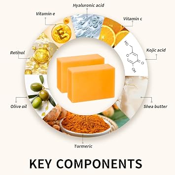 Kojic Acid Soap for Dark Spot Remover Bars with Turmeric, Vitamin C, Retinol, Collagen with Hyaluronic Acid, Vitamin E, Shea Butter, Castile Olive Oil - 3.52 OZ x 2 (Orange, with Shower Bag)
