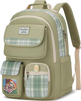 Girls School Backpack,Cute Book Bag with Laptop Compartment for Teens Aesthetic Laptop Back Pack for Middle High School Students,Mochila para Ninas,Green